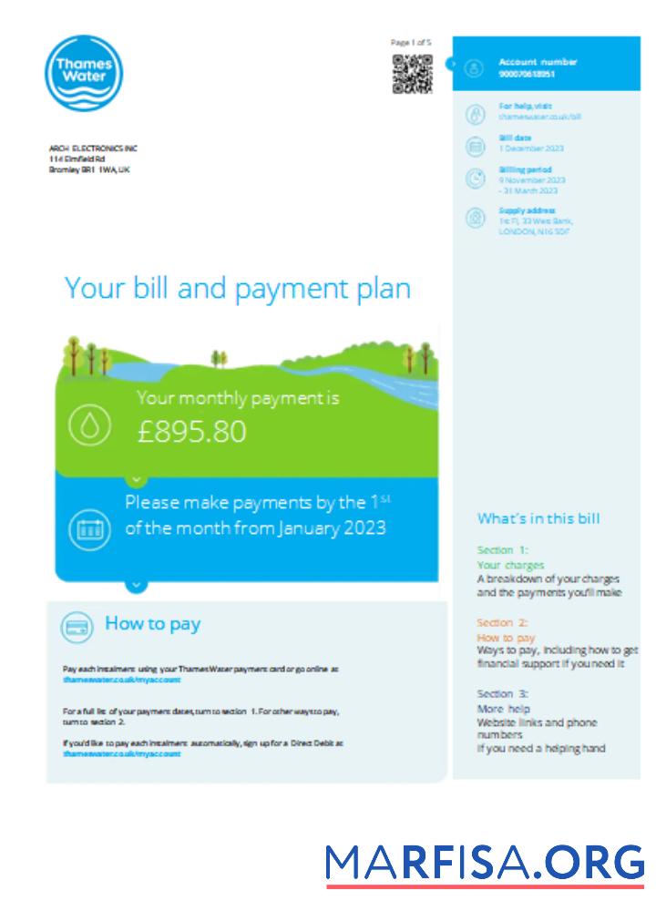 Realistic Thames Water utility business bill SCR template